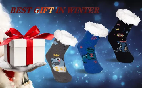 Vista 7 de FENELY 3 Pairs Winter Kids Fuzzy Slipper Socks 2-44-66-8 Girls Boys Thermal Warm Non-SkidGifts for Christmas Stocking