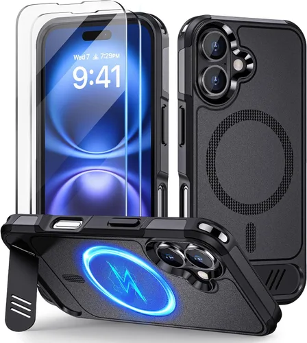 Vista 9 de Lanhiem Funda magnética para iPhone 16 Pro Max, [protector de pantalla de privacidad antiespía] protección contra caídas de grado mil, soporte