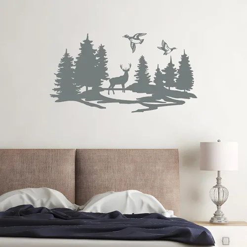 Vista 4 de Vinilo adhesivo para pared, diseño de silueta de patos, ciervos, bosque, caza, hobby, decoración grande (g8643), color negro