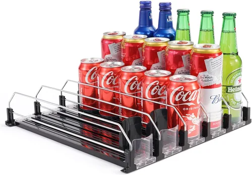 Vista 12 de Dispensador de bebidas para refrigerador, organizador de latas de soda autoempujable para refrigerador, 3 filas han sido montadas, organizador