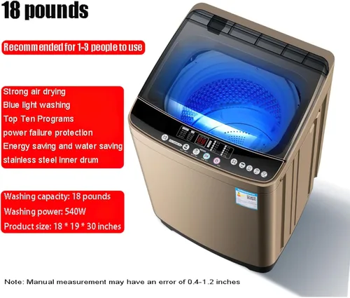 Vista 5 de 18 libras de lavado y secado integrado de gran capacidad lavadora totalmente automática, la opción ideal para apartamentos y dormitorios