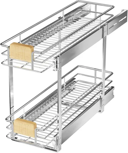 Vista 12 de LOVMOR Organizador de gabinete extraíble con mango de madera, 16½ pulgadas de ancho x 21½ pulgadas, organizador deslizante para cocina, despensa
