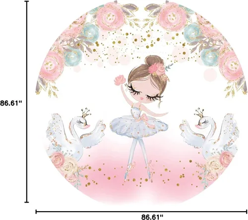 Vista 7 de Bonita cubierta redonda de telón de fondo de poliéster de 7.2 x 7.2 pies, elegante diseño de cisne para niña, baby shower, fiesta, fotografía, fondo