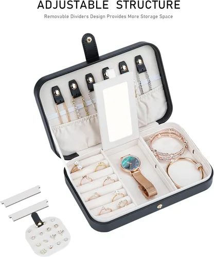 Vista 4 de V-LAFUY Joyero pequeño joyero de viaje cajas de joyería portátiles para mujer organizador de viaje de joyería de 2 capas regalo para mujeres y niñas