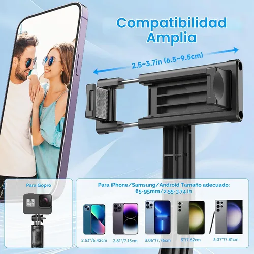 Vista 4 de SelfieShow Selfie Stick, Palo de Selfie Extensible con Trípode, Control Remoto Inalámbrico y Soporte de Trípode, Portátil, Ligero, Compatible