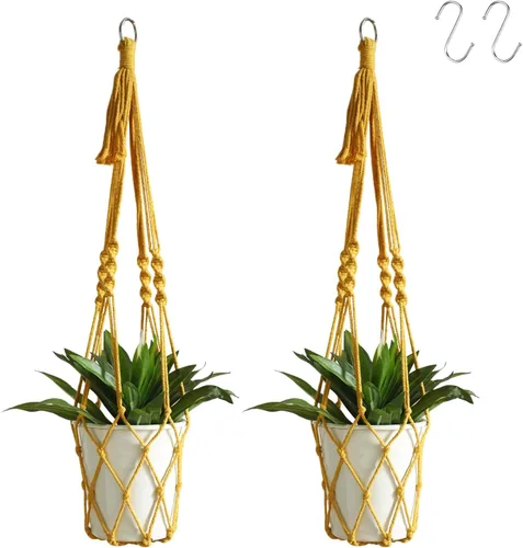 Vista 22 de Artilady Maceta Colgante Negra para Plantas de Interior Colgador de Plantas de Macramé Soporte Colgante Grande para Plantas con Cuentas Ajustables