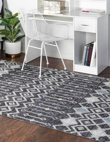 Vista 4 de Unique Loom Eco Trellis Collection - Alfombra de área, nativa (rectangular 2 pies 0 pulgadas x 3 pies 0 pulgadas, gris carbón/azul claro)