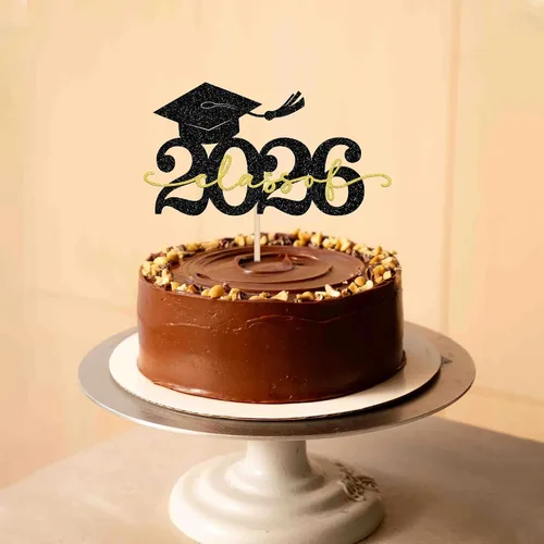 Vista 5 de Rsstarxi 1 paquete de decoración de pastel con purpurina para la clase de 2026, decoraciones de graduación 2026, tapa de felicitaciones