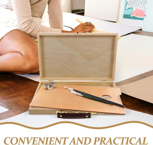 Vista 7 de FAVOMOTO Caja de almacenamiento de pintura, caja de madera portátil sin acabar, caja de suministros de arte para artista, caja de almacenamiento