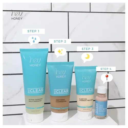 Vista 4 de Hey Honey Skincare Be Clear - Rutina para el acné Tratamiento clarificador durante la noche Propóleo y crema de hierbas para manchas y piel