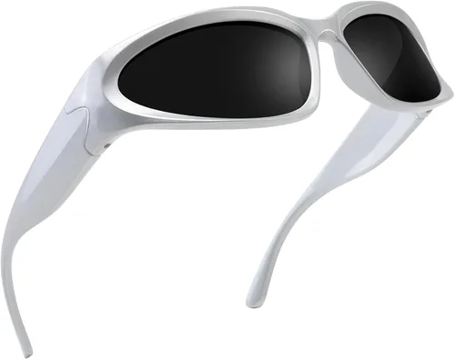 Vista 2 de Schmonti Y2k - Gafas de sol deportivas envolventes para mujeres y hombres a la moda ovaladas futuristas para exteriores