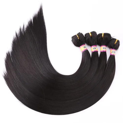 Vista 11 de 4 paquetes de cabello sintético sedoso y liso, 4 paquetes de 16, 18, 18, 20 pulgadas, extensiones de cabello de fibra de doble trama color negro