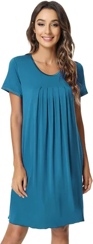 Vista 10 de NACHILA Nightgowns for Women-Viscose Made from Bamboo, Pleated Sleepwear. A-aqua Green