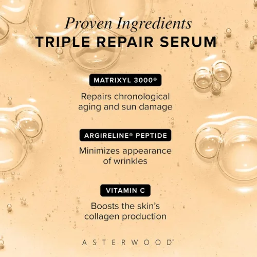 Vista 3 de Asterwood Triple Repair Matrixyl 3000 + Argireline + ácido hialurónico + suero de vitamina C para cara, antienvejecimiento, estimulante de colágeno