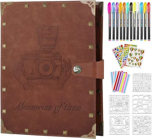Vista 12 de ZEEYUAN Álbum de recortes de cuero DIY para manualidades, 60 páginas, regalos del día de la madre para mamá, álbum de fotos, diario de viaje