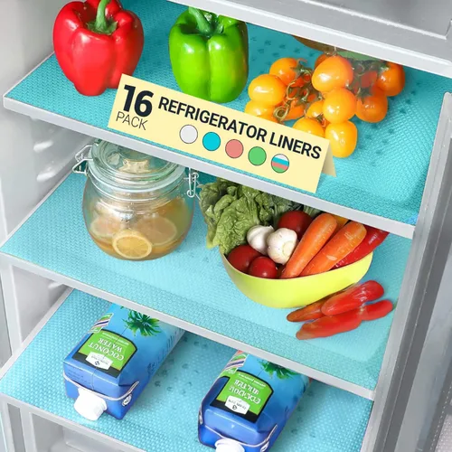 Vista 21 de Revestimientos para estantes de refrigerador (paquete de 8) de Linda’s Essentials - Forro para estantes o cajones sin adhesivo, alfombrillas