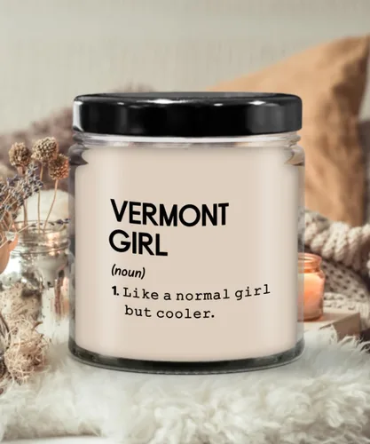 Vista 2 de Vermont Girl Definition Candle State of Vermont Vela Vermont Girl Candle Larga Distancia Amistad inauguración de la casa Nuevo regalo para el hogar