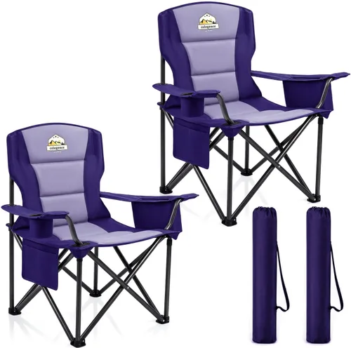 Vista 10 de Sillas de campamento de gran tamaño, paquete de 2 – Silla de campamento plegable resistente de 450 libras, sillas plegables para exteriores anchas