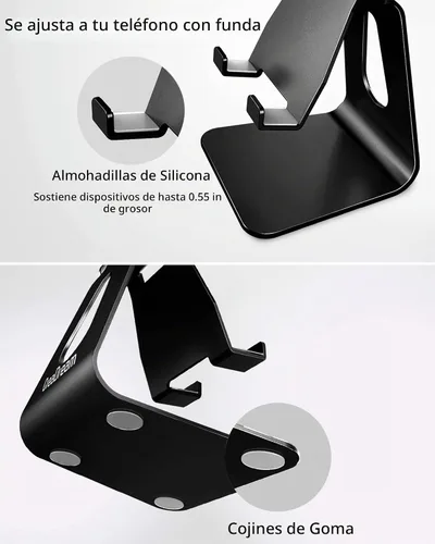 Vista 5 de CreaDream Soporte Ajustable para Teléfono Celular, Soporte para Teléfono, Cuna, Base, Soporte, Soporte de Escritorio de Aluminio Compatible con Negro