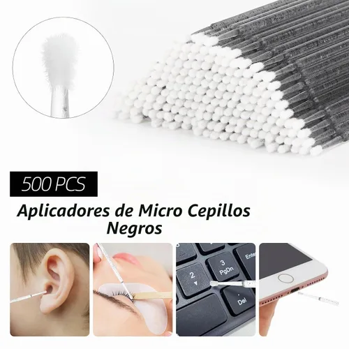 Vista 4 de Kit de suministros de extensión de pestañas de 1500 piezas, 500 varitas de rímel, 500 cepillos de labios, 500 micro hisopos negros, cepillos