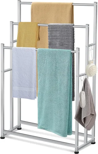 Vista 8 de Toalleros de pie de 47.6 pulgadas de alto y 3 niveles para toallas de piscina, para exteriores, de gran tamaño, para secar toallas de baño, valet