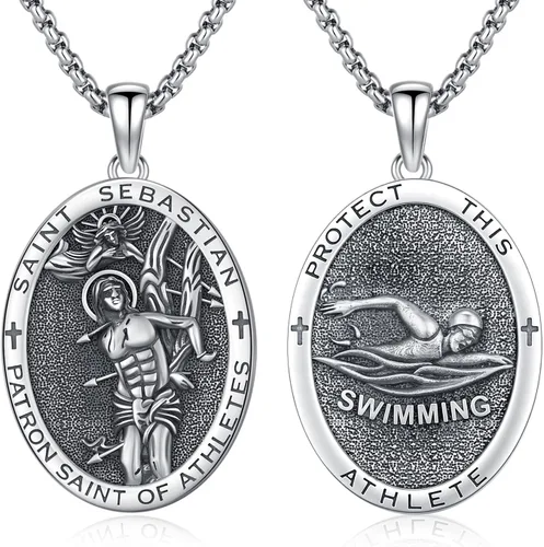 Vista 78 de Collar de amuleto de medalla de San Patrono de plata/oro de 14 39A-St Peregrino-Plata