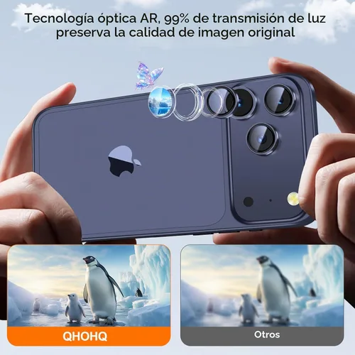 Vista 3 de QHOHQ Juego de 2 protectores de lente de cámara para iPhone 17 Pro Max/17 Pro/16 Pro Max/16 Pro/15 Pro Max/15 Pro, protector de lente individual