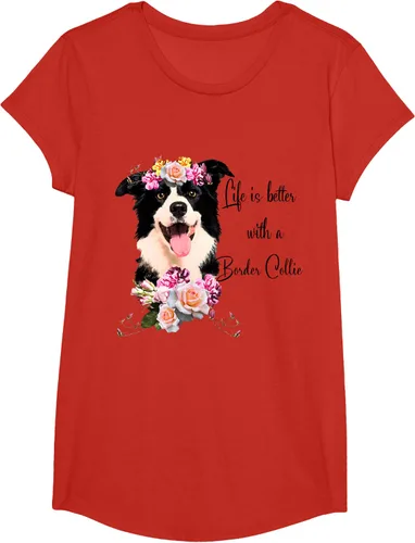 Vista 64 de Life is Better With a Border Collie - Camiseta de perro lindo con flores, gris, S Gris Oscuro