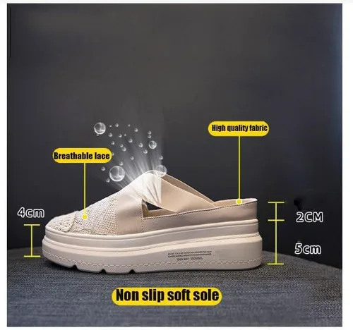 Vista 3 de Zapatos mule con plataforma de malla de encaje para mujer, mocasines de tul con bordado de flores, zapatos de pescador con suela gruesa, zapatos