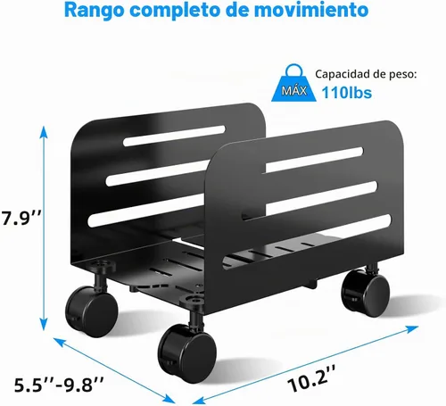 Vista 2 de suptek Soporte de torre para computadora, soporte móvil para CPU, soporte móvil de 5.5 a 9.8 pulgadas de ancho, ajustable, con ruedas giratorias