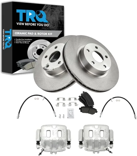 Vista 54 de TRQ Juego de pastillas de freno delanteras y rotores de cerámica, pinzas, mangueras, compatibles con Honda Odyssey 2005-2010