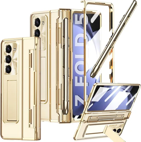 Vista 30 de Funda transparente para Samsung Galaxy Z Fold 3 con soporte para bolígrafo S y bolígrafo, diseño de una pieza con protector de bisagra Protector