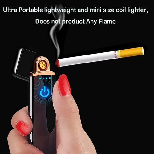 Vista 3 de Encendedor electrónico recargable por USB, mini pantalla táctil creativa, pantalla LED, resistente al viento, sin llama con cable de carga, silencio