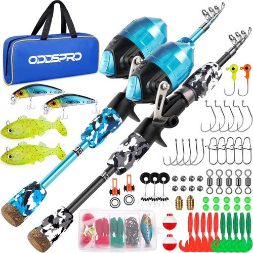 Vista 10 de ODDSPRO Caña de pescar para niños, kit combinado de caña de pescar y carrete telescópico portátil para niños, con caja de aparejos de pesca Spincast
