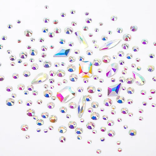 Vista 6 de Kit de diamantes de imitación para uñas, 1500 piezas de diamantes de imitación redondos con parte trasera plana, gemas de uñas AB multiformas, 0.3