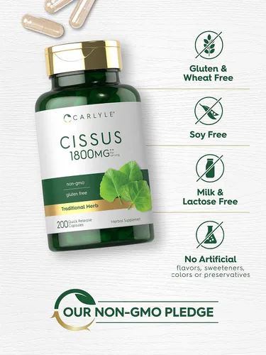 Vista 4 de Carlyle Cissus Quadrangularis 200 Cápsulas Suplemento de extracto de hierbas tradicionales Fórmula sin OMG y sin gluten