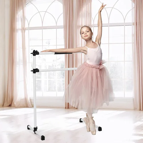 Vista 2 de Equipo de ballet portátil de 4 pies para niños y adultos, altura ajustable, doble barra de ballet, esterilla de entrenamiento para el hogar