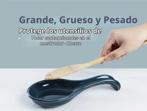 Vista 2 de ONEMORE Soporte para cuchara para estufa, soporte extra grande de cerámica azul para encimera de cocina, espátula resistente al calor, soporte