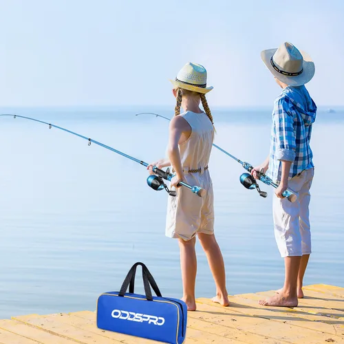 Vista 6 de ODDSPRO Caña de pescar para niños, kit combinado de caña de pescar y carrete telescópico portátil para niños, con caja de aparejos de pesca Spincast