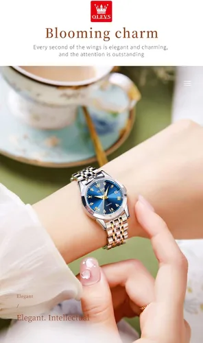 Vista 7 de OLEVS Womens Watch Fashion Dress Diamond Female Watches for Ladies Analog Quartz Stainless Steel Waterproof Luminous Day Date Two Tone Wristwatch