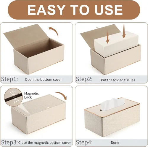 Vista 6 de Cubierta de caja de pañuelos, soporte de caja de pañuelos de cuero PU Rectangular Box Covers para el hogar/oficina/decoración del coche 9.84 "X5.23