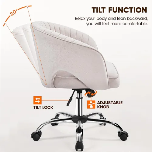Vista 5 de Topeakmart Moderna silla de terciopelo para tocador, silla de escritorio de maquillaje, sillón ajustable con respaldo de barril copetudo para sala