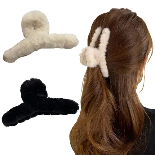 Vista 9 de 2 pinzas peludas para el cabello de felpa para cabello grueso y delgado, pinzas grandes antideslizantes de pelo sintético para mujeres