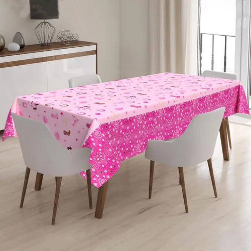 Vista 7 de Mantel de plástico de vaquera occidental, mantel rectangular de fieltro rosa, mantel rectangular desechable impermeable para suministros de fiesta