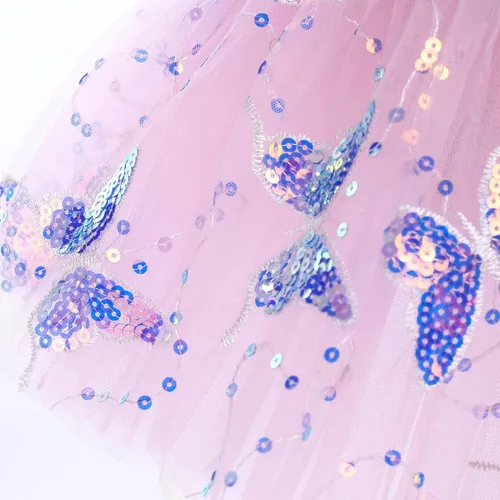 Vista 4 de Leotardos de ballet para niñas, 4 colores, mariposa, lentejuelas brillantes, vestido tutú de baile, manga abombada, ojo de cerradura en la espalda