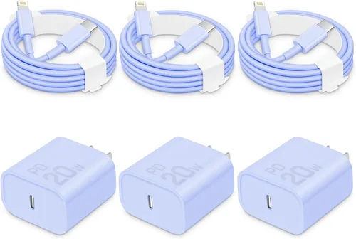 Vista 8 de CXX 20W Fast Charger for iPhone 14/13/12 [3-Pack, MFi Certified] Blue