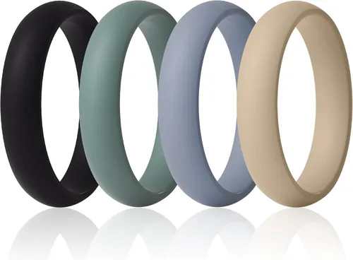 Vista 46 de ThunderFit Anillos de aniversario de silicona para mujer, 5.5 mm de ancho, 2 mm de grosor, bandas de goma de boda, paquete múltiple variado 1-12