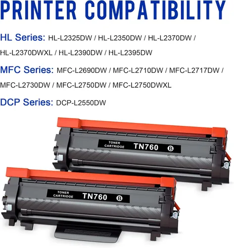 Vista 2 de TN760 Cartucho de tóner negro de alto rendimiento compatible para Brother TN-760 TN 760 TN730 TN-730 para impresora MFC-L2710DW DCP-L2550DW