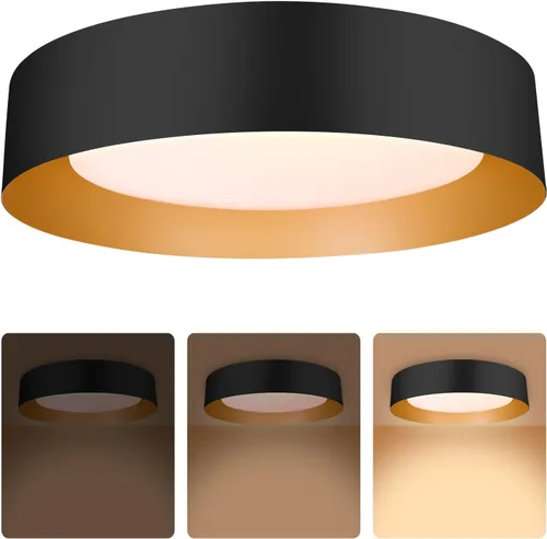 Vista 9 de Bargeni Lámpara de techo empotrada, lámpara de techo LED de 12.5 pulgadas, 5CCT regulable/2700K-6000K/20W, negro mate con acento de madera, montaje