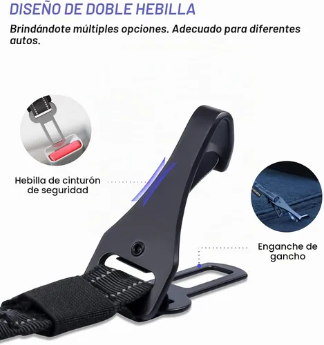 Vista 3 de AUBELL Cinturón de seguridad para perro, 3 en 1, ajustable, reflectante, resistente, arnés de perro con gancho de clip, cierre y hebilla, mosquetón